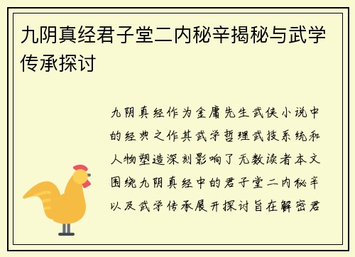 九阴真经君子堂二内秘辛揭秘与武学传承探讨